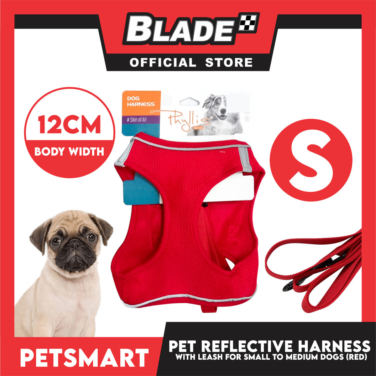 Pet Reflective Harness with Leash for Dogs Small Size (Red)