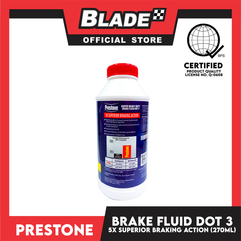 Prestone Super Heavy Duty Brake Fluid DOT3 270mL for Break & Clutch System Superior Braking Action