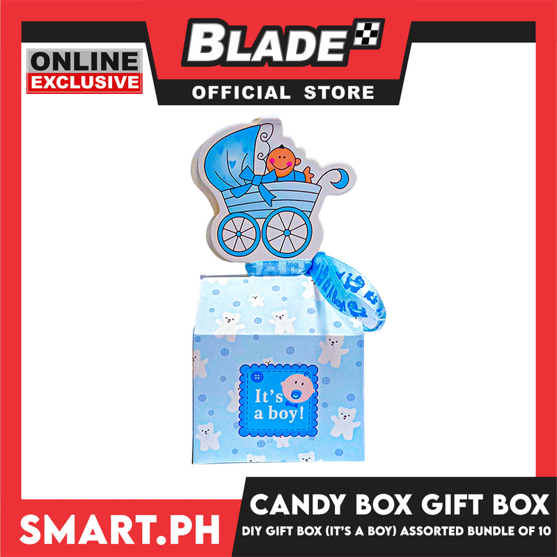 Candy Box DIY Gift Box Blue Color 12cm (It's A Boy) Perfect For Party Giveaway, Souvenir (Assorted Designs)
