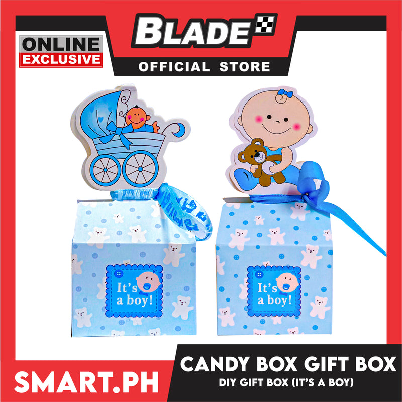 Candy Box DIY Gift Box Blue Color 12cm (It's A Boy) Perfect For Party Giveaway, Souvenir (Assorted Designs)