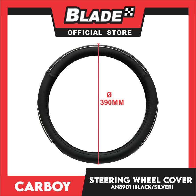 Carboy Steering Wheel Cover AN8901 (Black/Silver) for Toyota, Mitsubishi, Honda, Hyundai, Ford and more