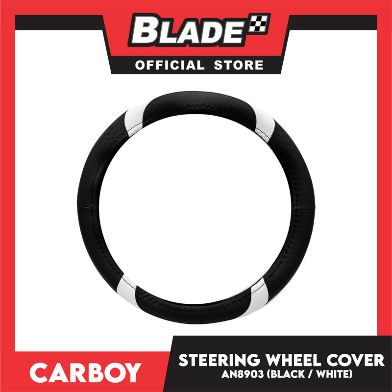 Carboy Steering Wheel Cover AN8903 (Black/White)  for Toyota, Mitsubishi, Honda, Hyundai, Ford, Nissan, Suzuki, Isuzu, Kia, MG and more