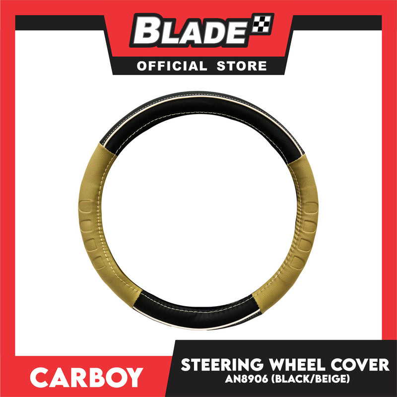 Carboy Steering Wheel Cover AN8906 (Black/Beige) for Toyota, Mitsubishi, Honda, Hyundai, Ford, Nissan