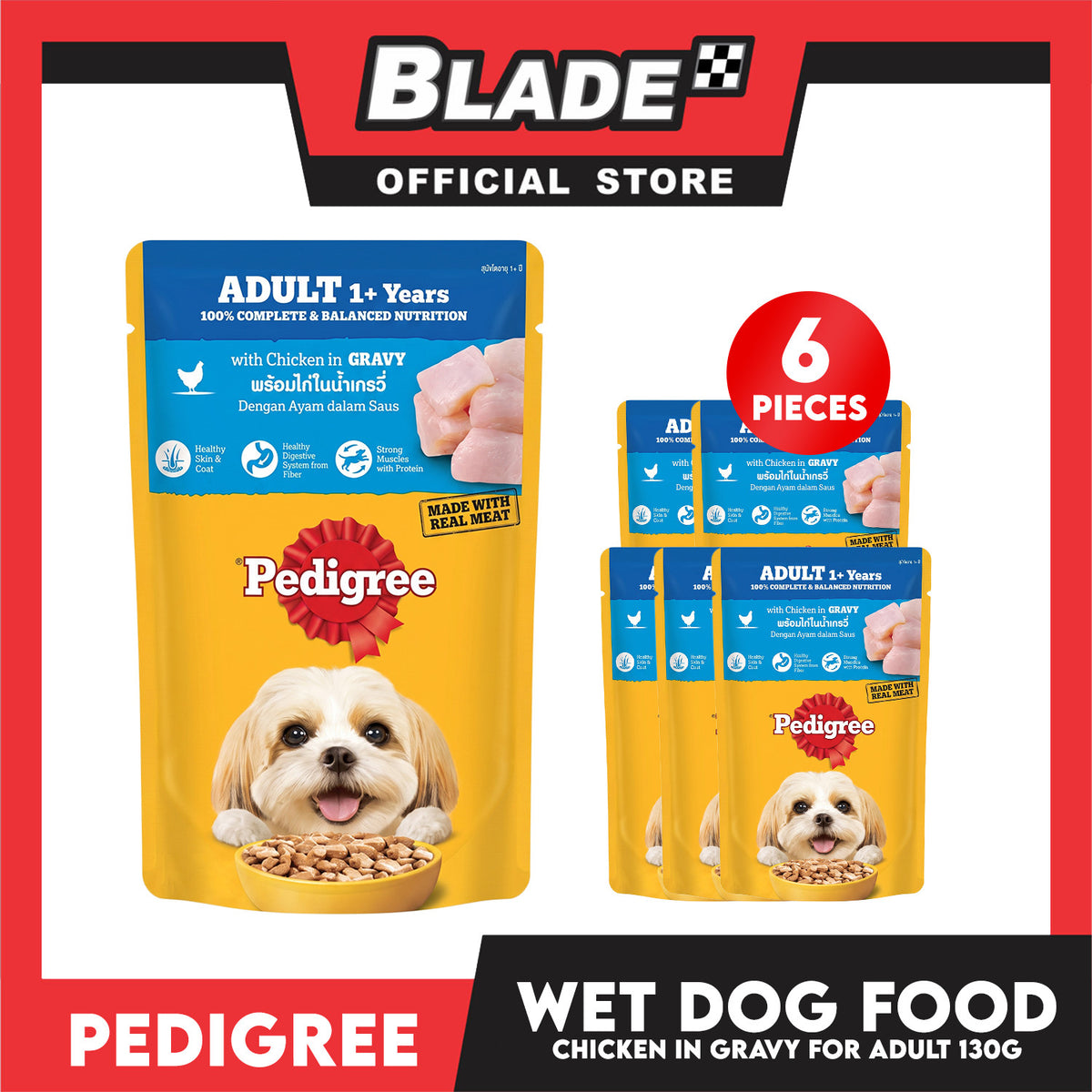 6pcs Pedigree Chicken Chunks Flavor In Gravy 130g Dog Food Wet Food