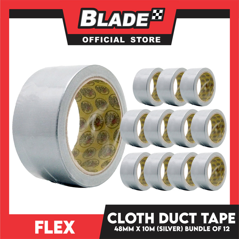 Flex Cloth Duct Tape 48mm x 10m Bundle of 12 (Silver)