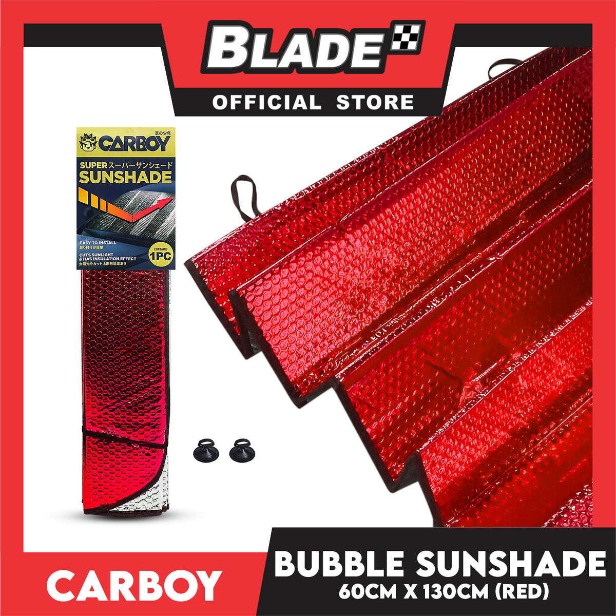 Carboy Bubble Type Sunshade (Red) Universal for Toyota, Mitsubishi, Honda, Hyundai, Ford, Nissan, Suzuki, Isuzu, Kia, MG and more