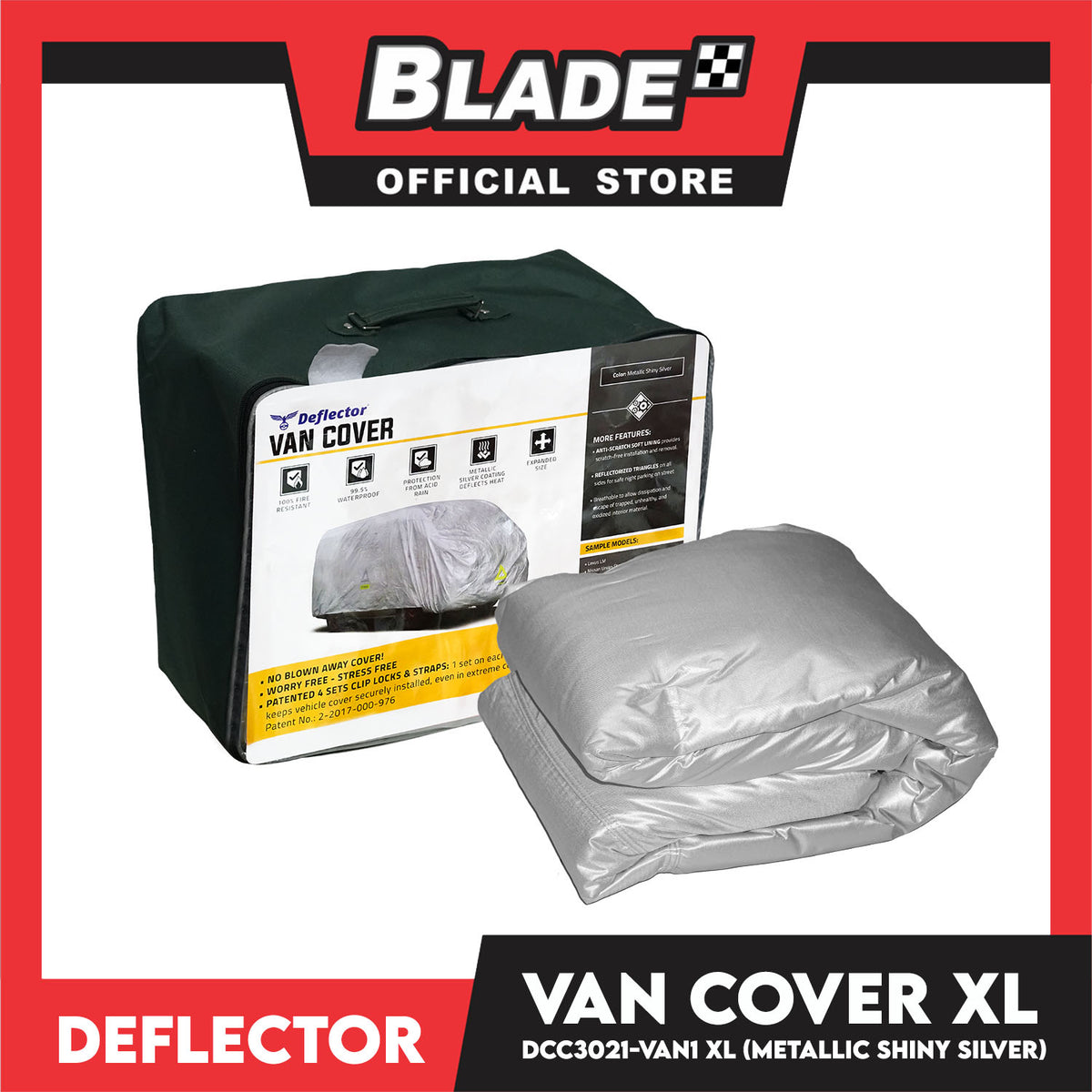 Deflector Water Resistant Car Van Cover DCC30201-VAN1 XL (Metallic Shiny Silver) 4 Sets Clip Locks And Straps, Breathable Car Cover