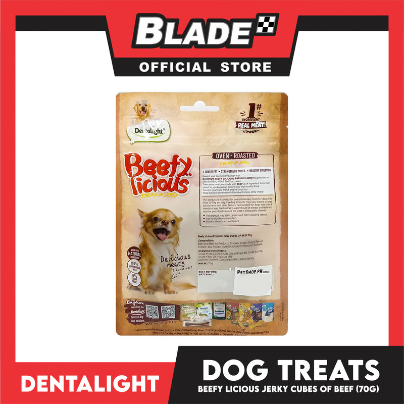 Dentalight Beefy Licious Premium Jerky (Cubes of Beef) Oven-roasted 70grams