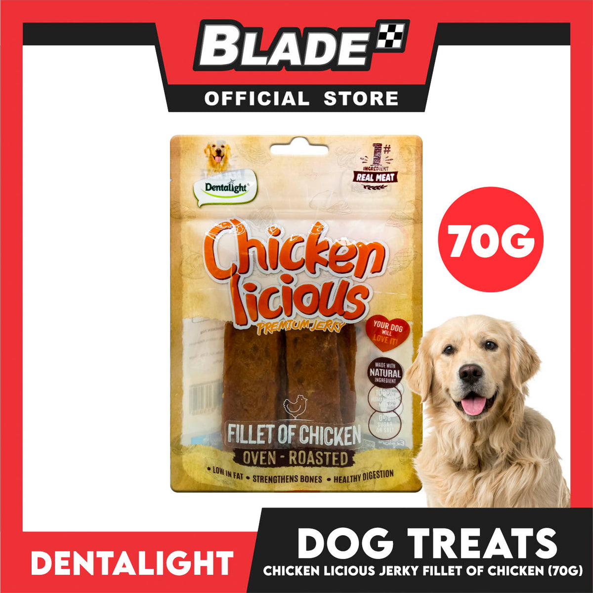 Dentalight Chicken Licious Premium Jerky  (Fillet of Chicken) Oven-roasted 70grams
