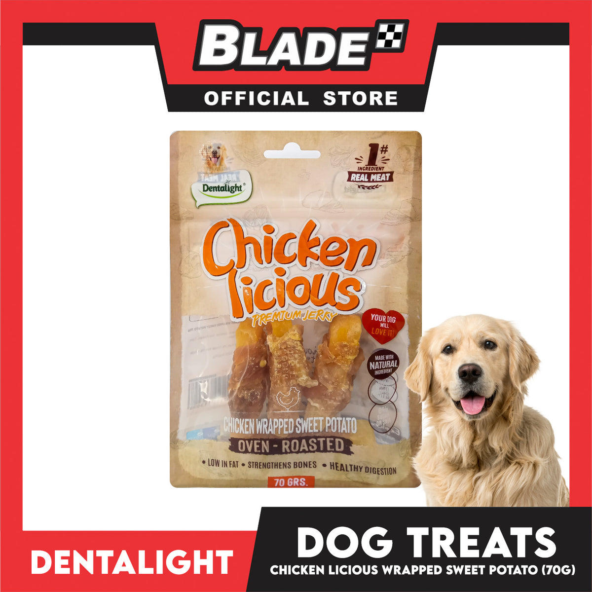 Dentalight Chicken Licious Premium Jerky  (Chicken Wrapped Sweet Potato) Oven-roasted 70grams