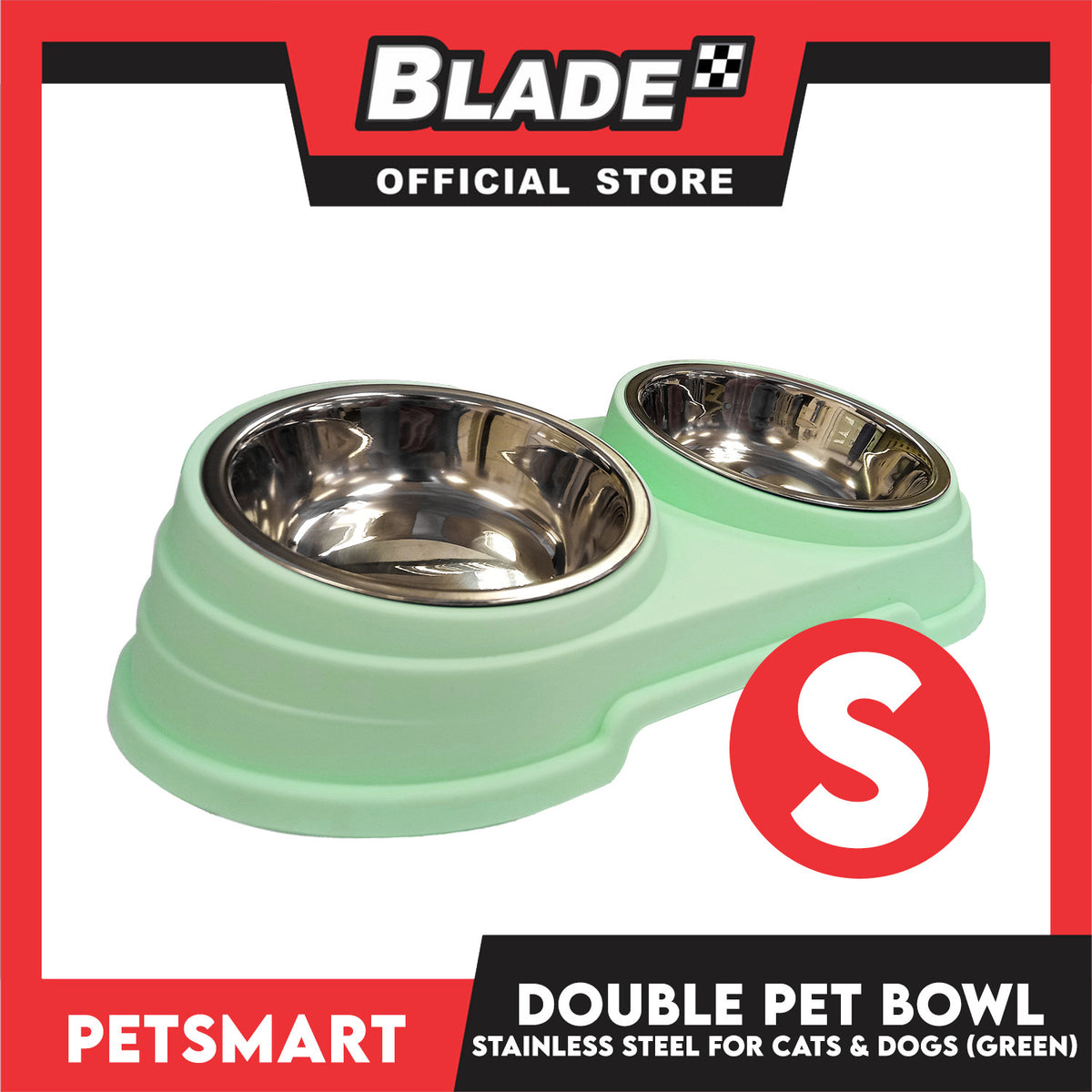 Pet Double Bowl Stainless Steel for Cats and Dogs, Green Color (Small)
