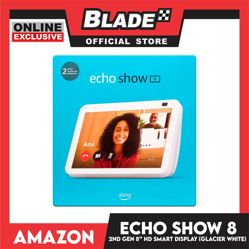 Amazon Echo Show 8 (2nd Gen) HD Smart Display & Stereo Sound with Alexa and 13MP Cam (Glacier White)