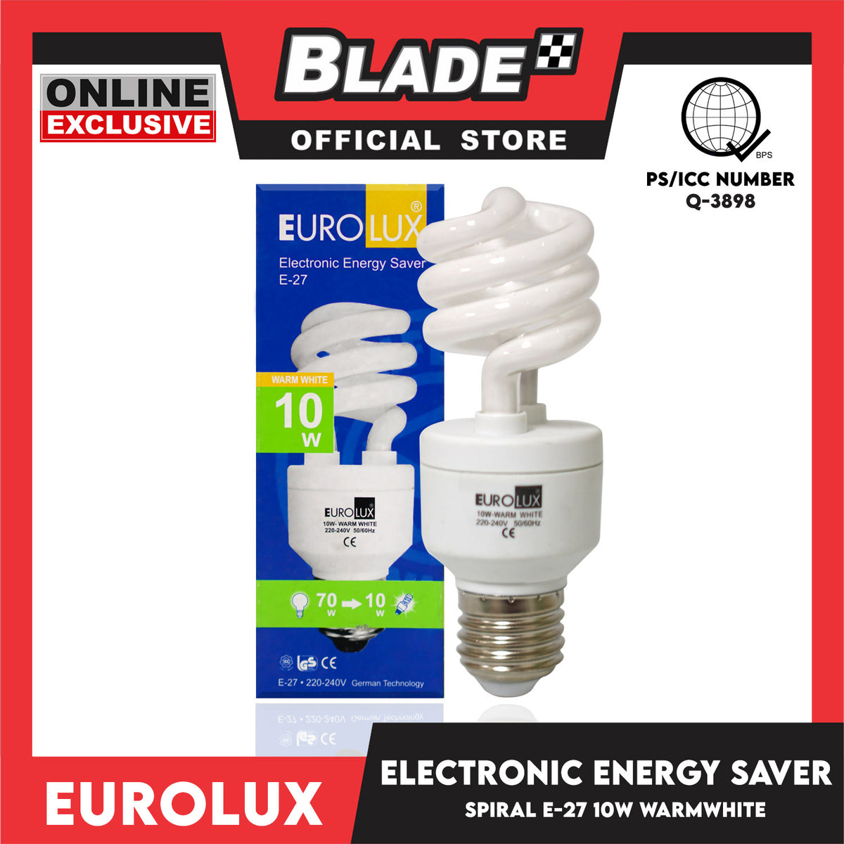 Eurolux Led Bulb Spiral 10W Warm White E-27 Electronic Energy Saver 220-240V