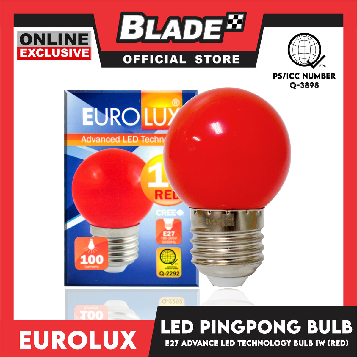 Eurolux LED Bulb E27 Ping-Pong Bulb 1W Red