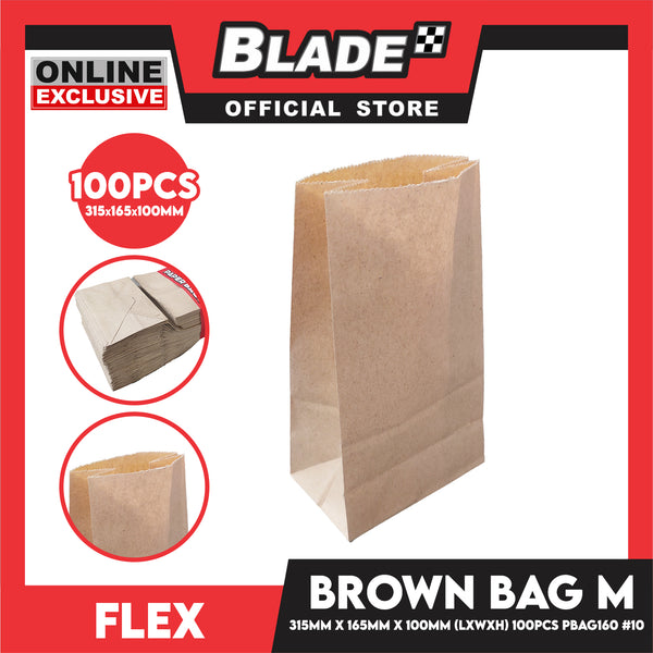 Flex Brown Paper Bag #10 Medium 165mm x 315mm x 100mm (100pcs/pack) PBAG160