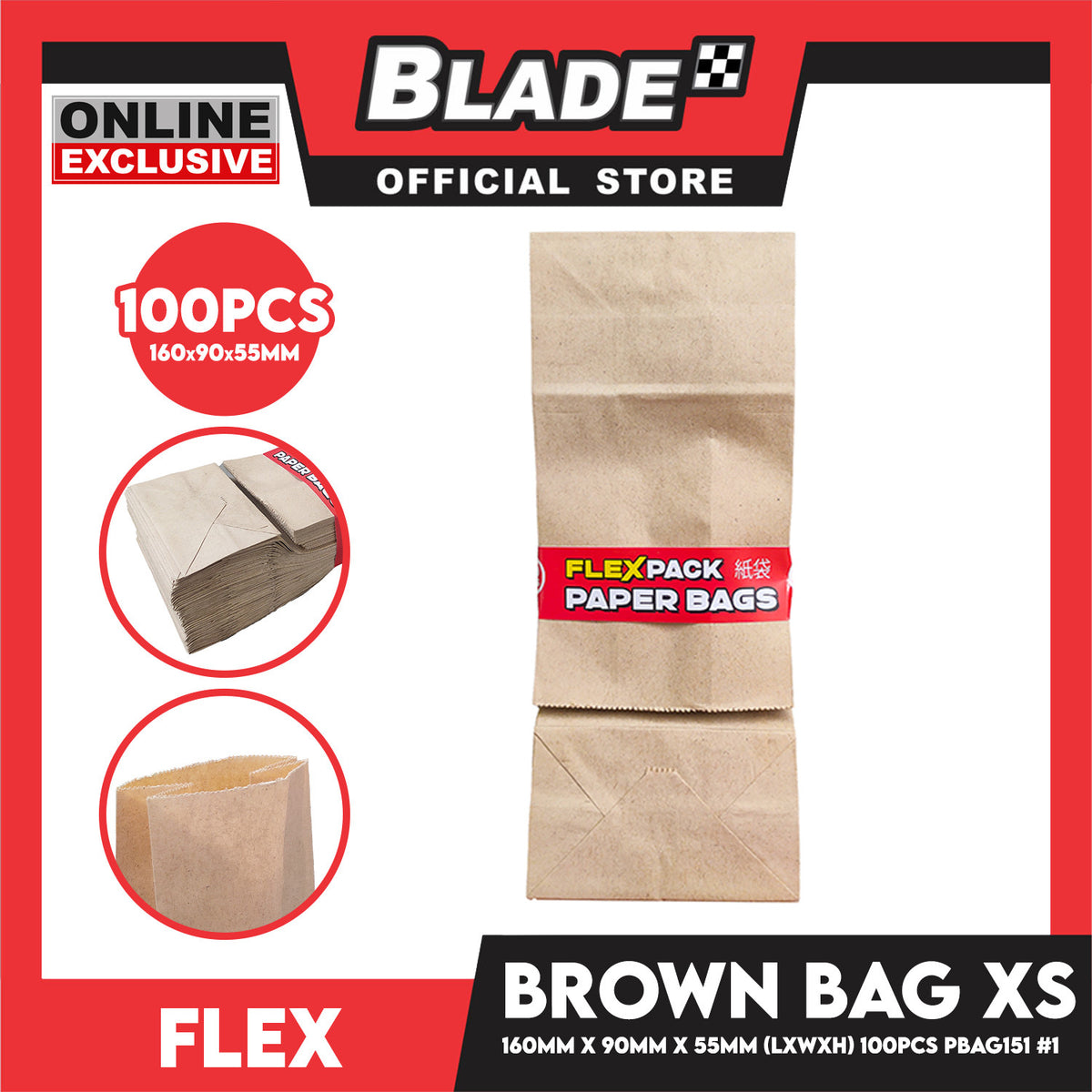 Flex Brown Paper Bag #1  XS 90mm x 160mm x 55mm (100pcs/pack) PBAG151