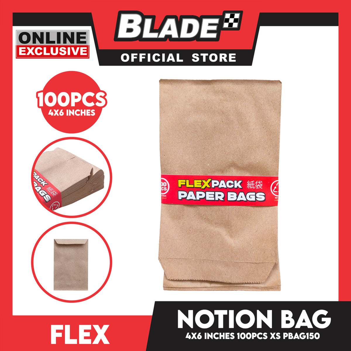 Flex Notion Bag Flat Bottom 100pcs XS 4x6 inches PBAG150 Kraft Paper Bag