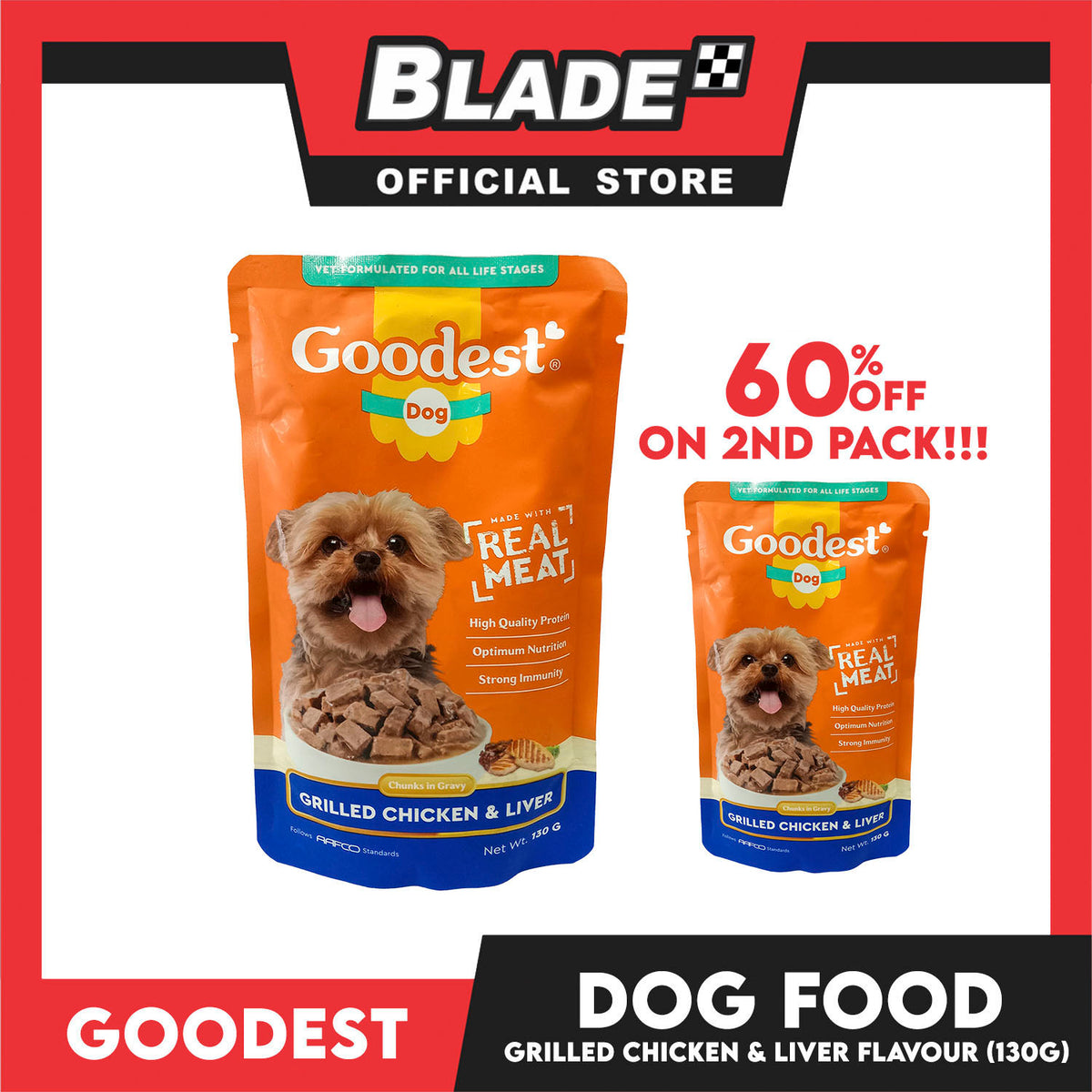 2pcs Goodest Dog Chunks in Gravy Grilled Chicken and Liver 130g Wet Dog Food Pouch