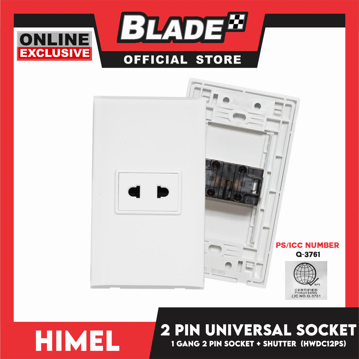 Himel 1 Gang 2 Pin Socket + Shutter HWDC12PS