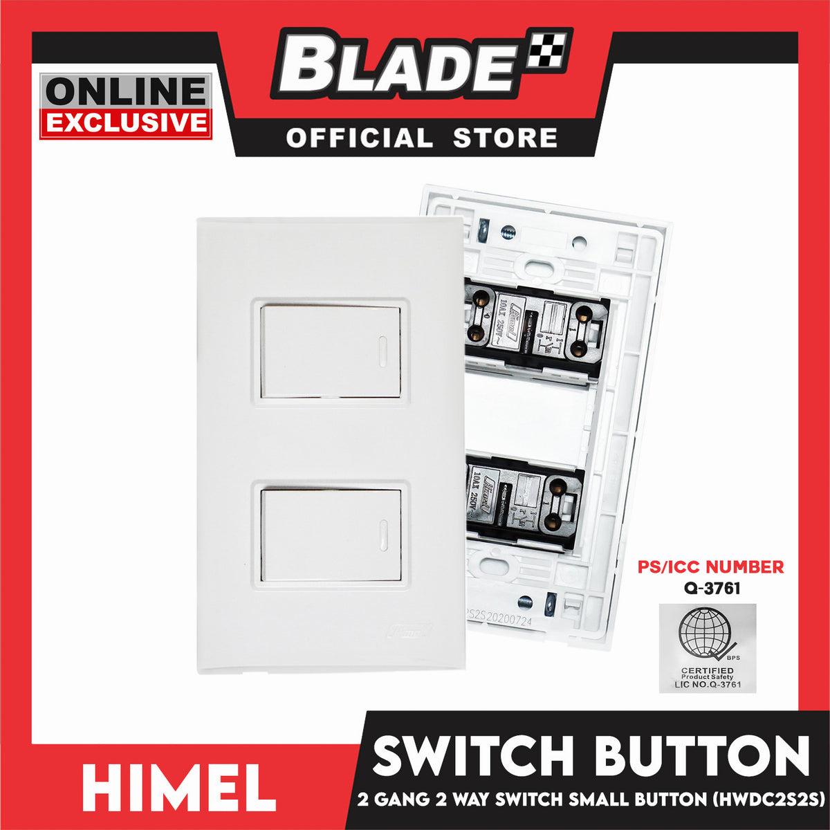 Himel 2 Gang 2 Way Switch Small Button HWDC2S2S