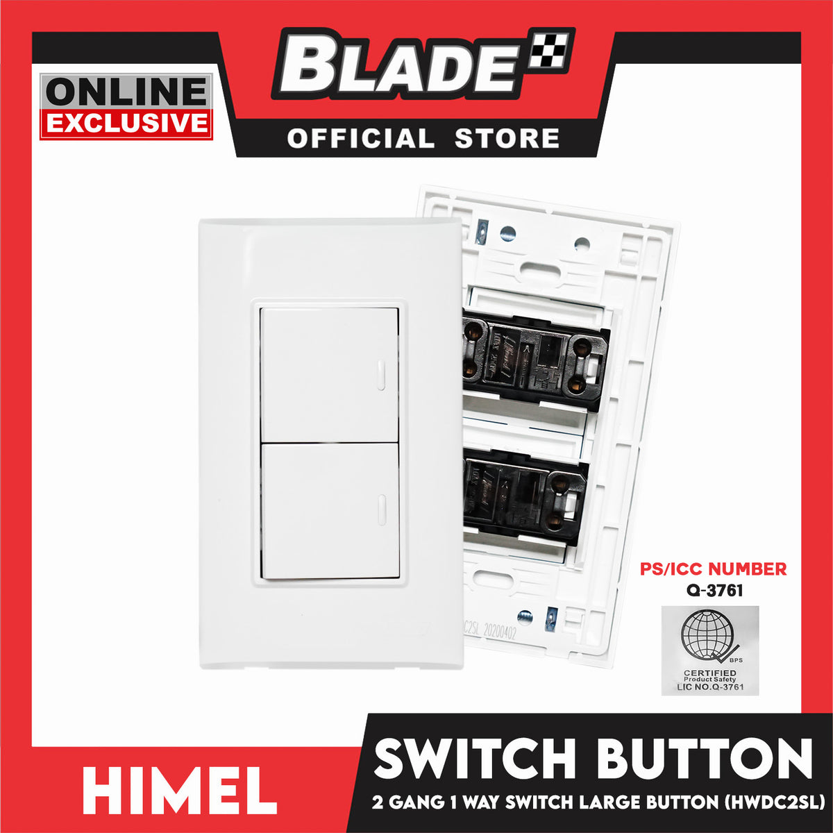 Himel 2 Gang 1 Way Switch Large Button HWDC2SL