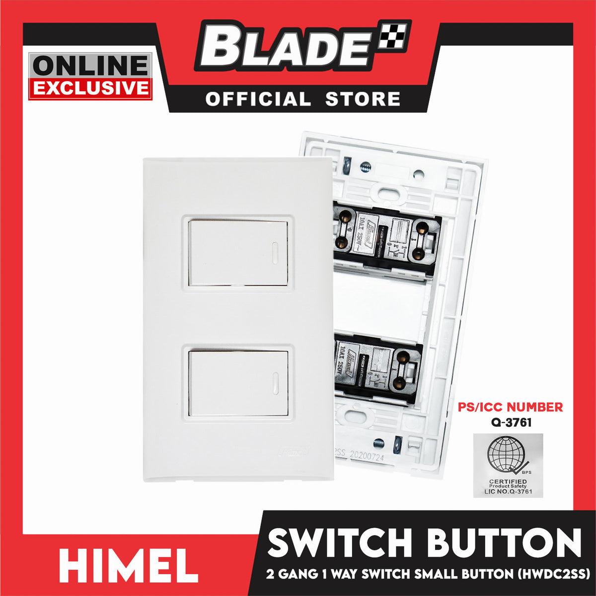 Himel 2 Gang 1 Way Switch Small Button HWDC2SS