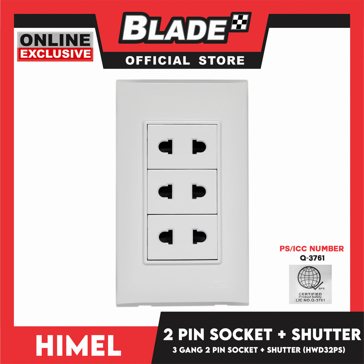 Himel 3 Gang 2 Pin Socket + Shutter HWDC32PS