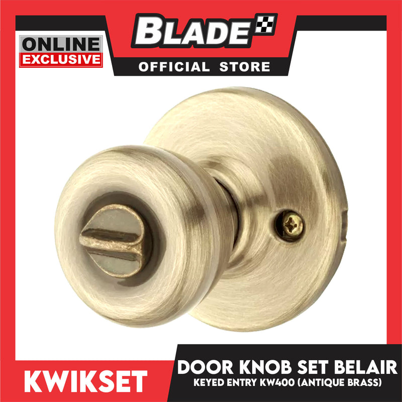 Kwikset Keyed Entry KW400 Door Knob Set Belair (Antique Brass)