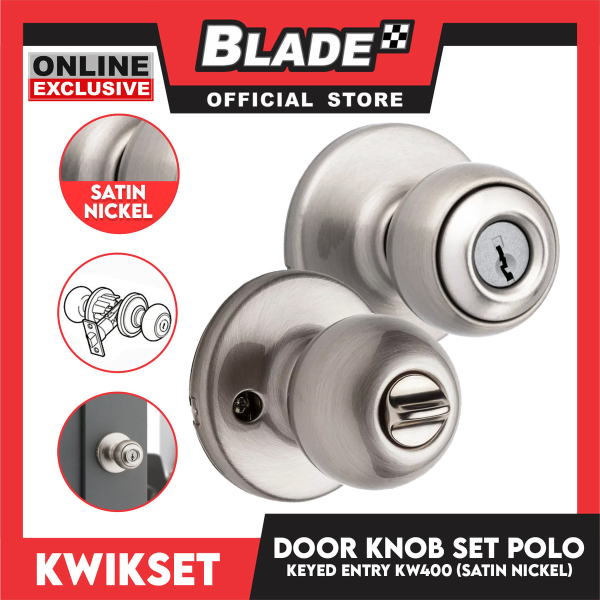 Kwikset Keyed Entry KW400 Door Knob Set Polo (Satin Nickel)