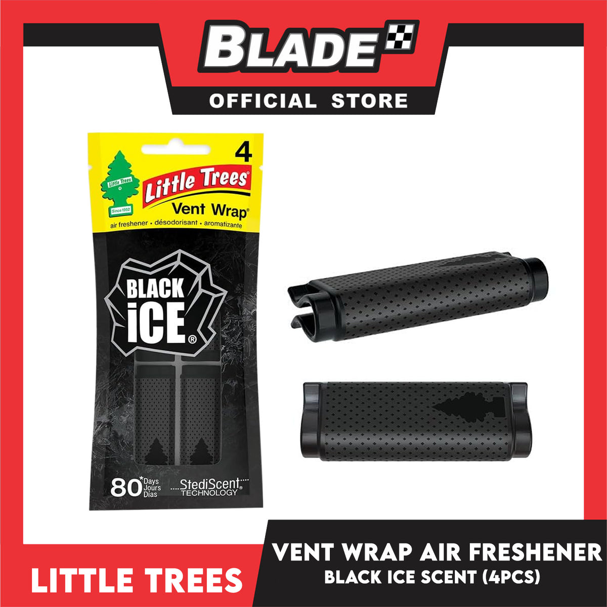 Little Trees Vent Wrap Air Freshener 4pcs (Black Ice) Provides Long-Lasting Scent, Slip On Vent Wrap Car Air Freshener
