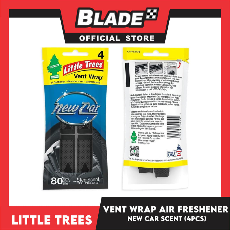 Little Trees Vent Wrap Air Freshener 4pcs (New Car Scent) Provides Long-Lasting Scent, Slip On Vent Wrap Car Air Freshener