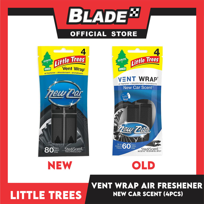 Little Trees Vent Wrap Air Freshener 4pcs (New Car Scent) Provides Long-Lasting Scent, Slip On Vent Wrap Car Air Freshener