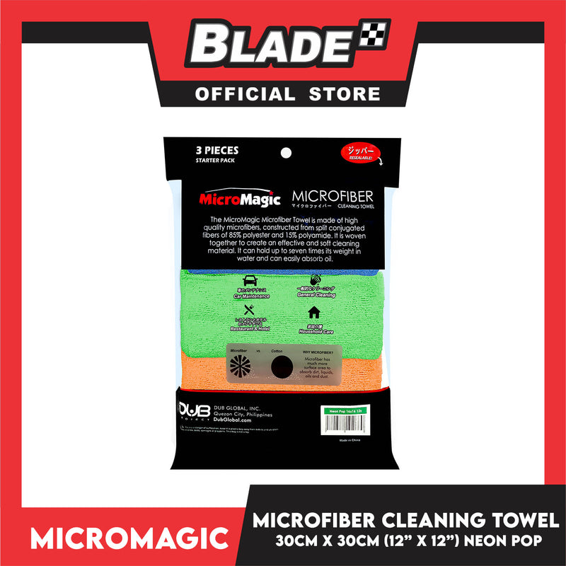 12pcs Micromagic MicroFiber Cleaning Towel (Neon Pop) 30cm x 30cm (New Packaging)