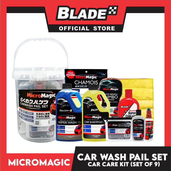 Micromagic Blade Car Wash Pail Set of 7pcs. Car Wash Kit Complete, Best for Washing Car, Truck And SUV