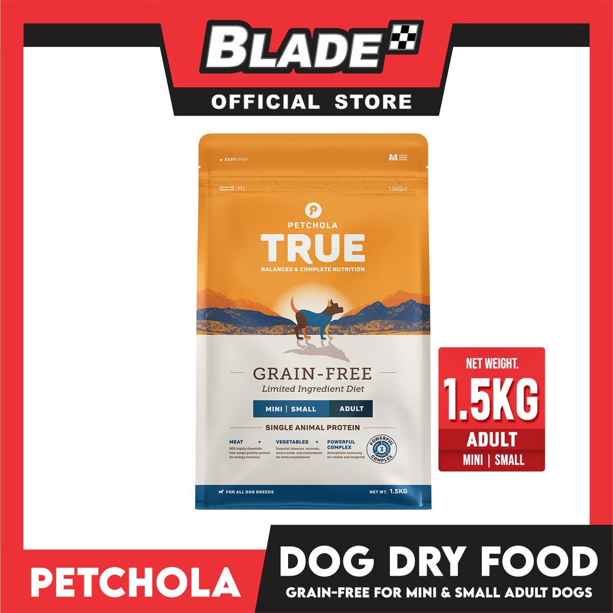 Petchola True Balanced and Complete Nutrition, Grain-Free Mini Small Adult 1.5kg Dry Dog Food
