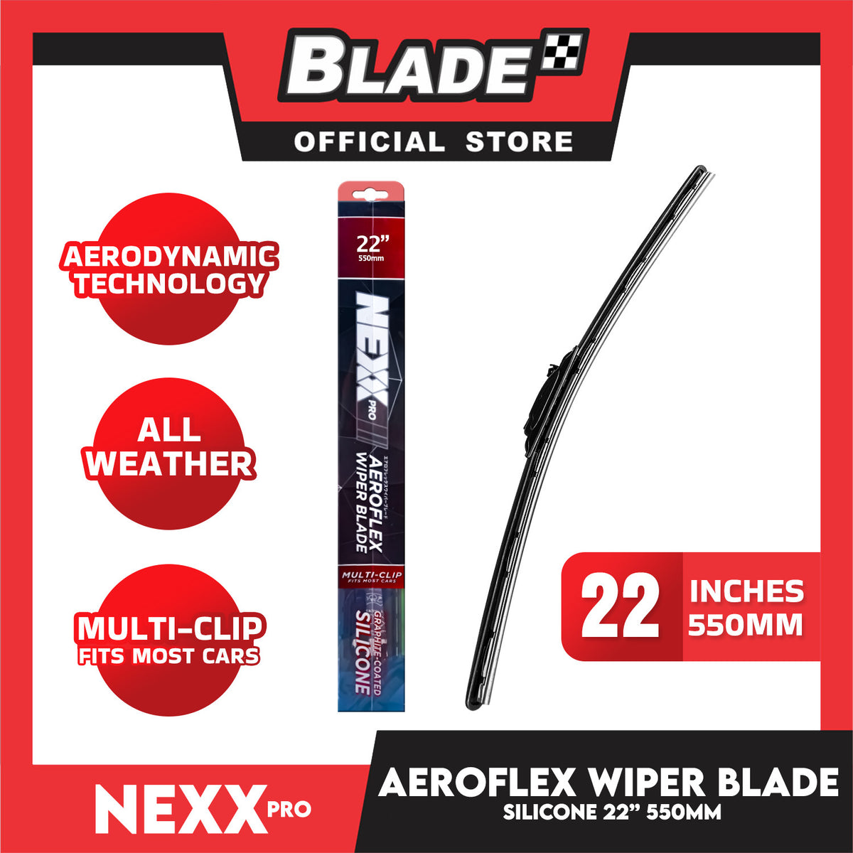 Nexx Pro Aeroflex Wiper Blade Graphite-Coated Silicone Multi-Clip Wiper 22'' 550mm