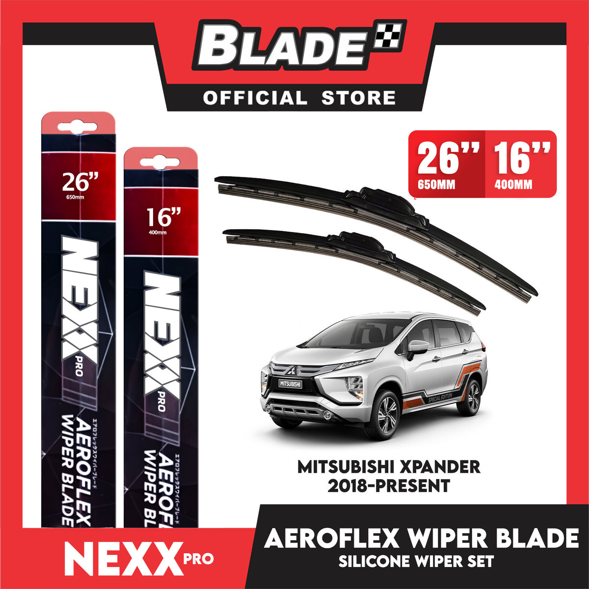 Nexx Pro Aeroflex Silicone Wiper Blade Set for Mitsubishi Xpander 2018-Present (''26/16'')