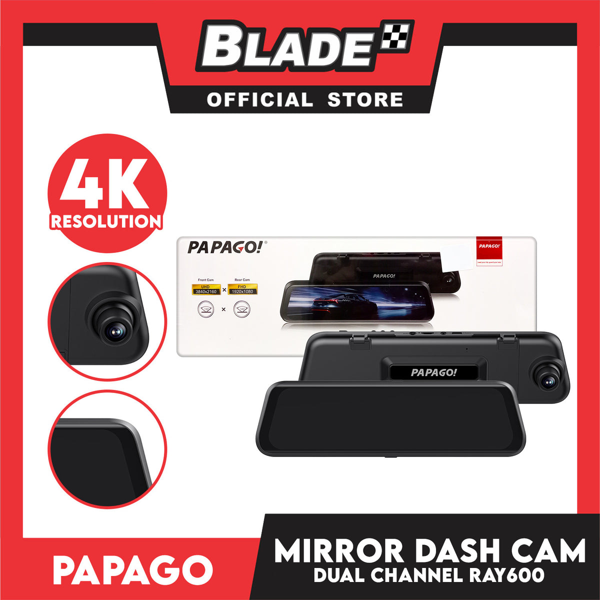 Papago Ray600 Ultra HD Dual Channel Mirror Dash Cam