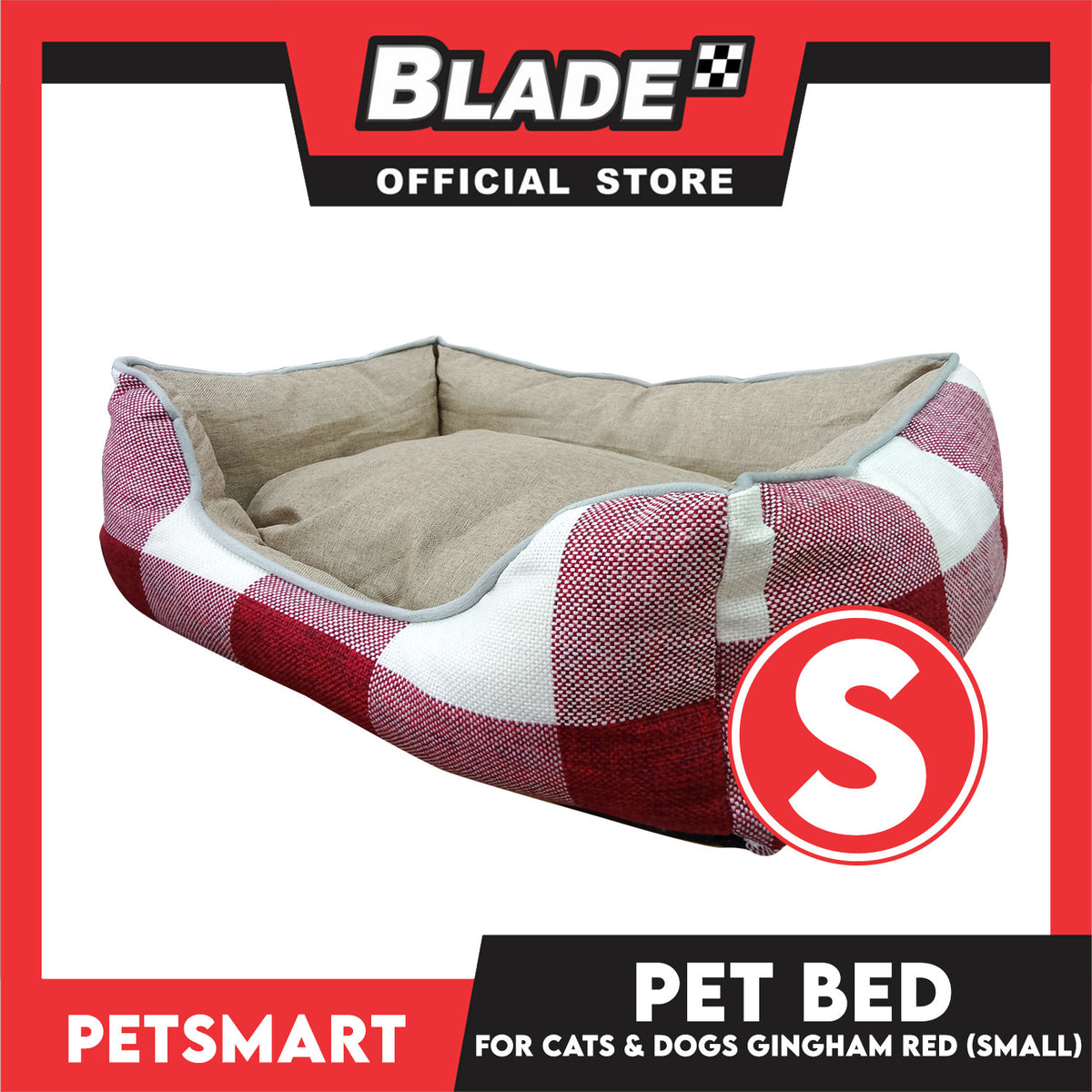 Pet Bed Cat Dog Bed Washable Gingham Red (Small) with removable cushion