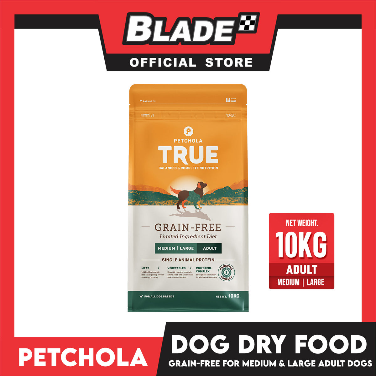 Petchola True Grain Free Medium to Large Breeds (Adult) Dog Food 10kg