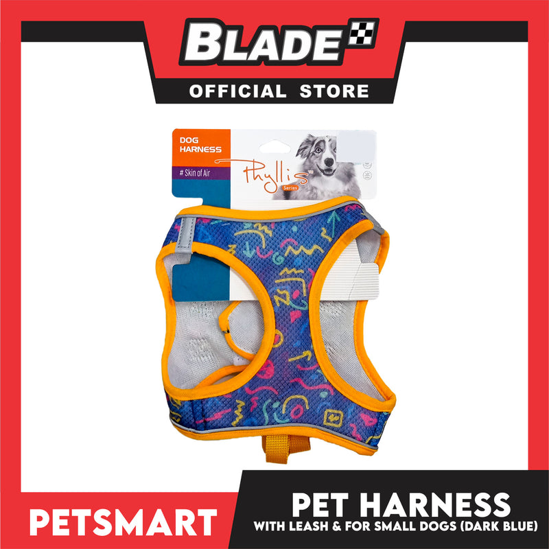 Pet Harness Pattern Design with Leash for Dogs Medium Size (Dark Blue)