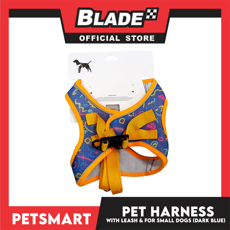 Pet Harness Pattern Design with Leash for Dogs Medium Size (Dark Blue)