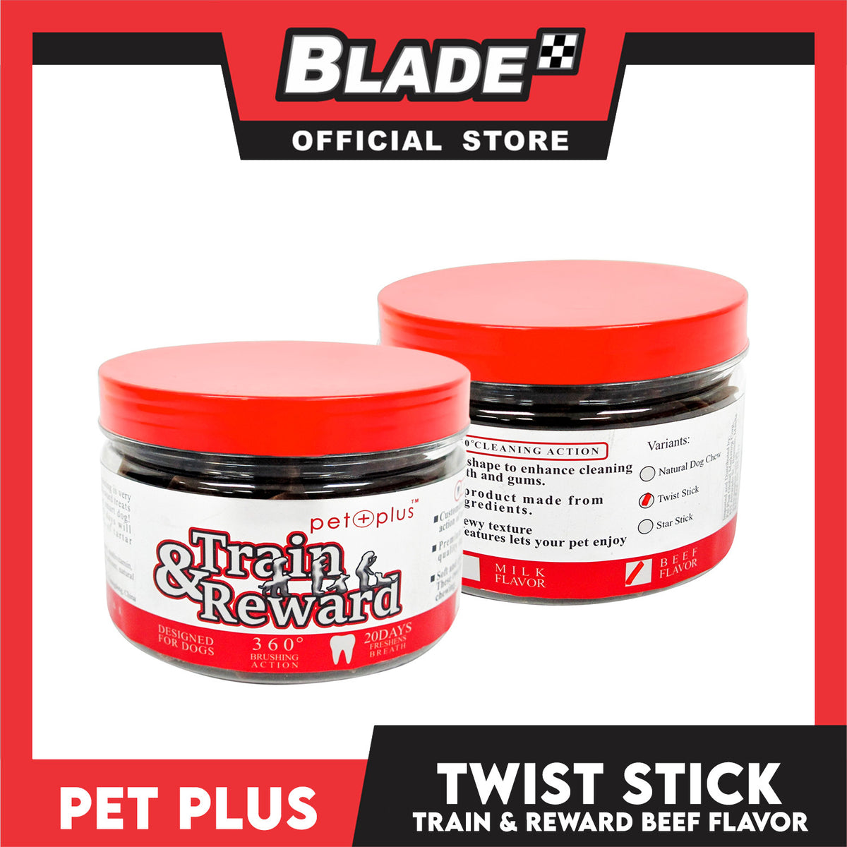 Pet Plus Train and Reward Dental Star Stick In a Jar (Twist Bone Beef Flavor) 360 Brushing Action Designed for Dogs Reward Treats