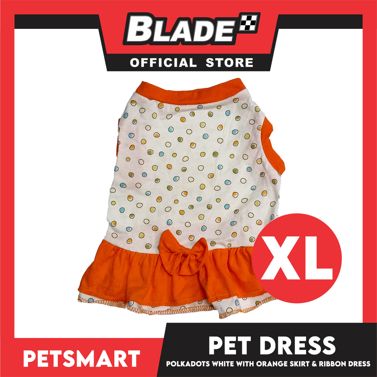 Pet Dress Polkadots White with Orange Color Skirt and Ribbon Design, XL Size (DG-CTN200XL)