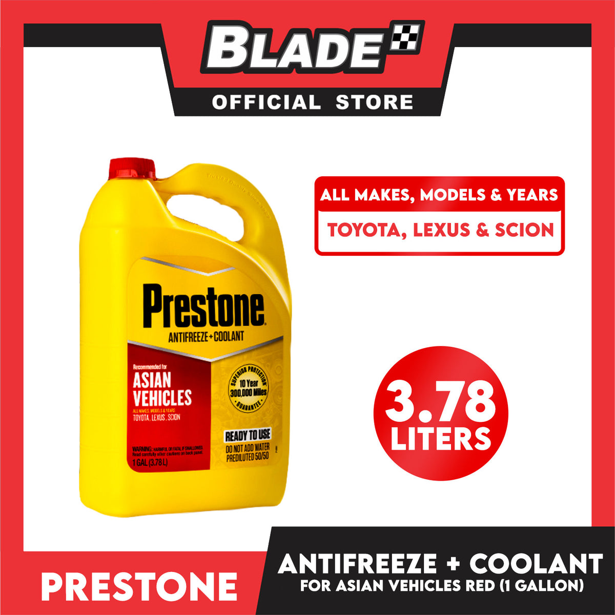 Prestone 50/50 Prediluted Antifreeze/Coolant (Red) 1 Gallon for Asian Vehicles like Honda, Nissan