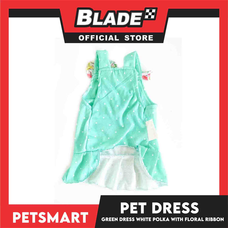 Pet Dress Clothes, Green White Polka With White Floral Ribbon (XL)