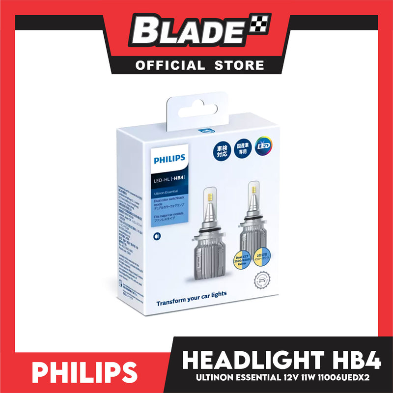 Philips LED-HL HB4 Ultinon Essential Dual CCT 2500/6500 Kevin, Dual Color Switchback Mode, Transform Your Car Lights-