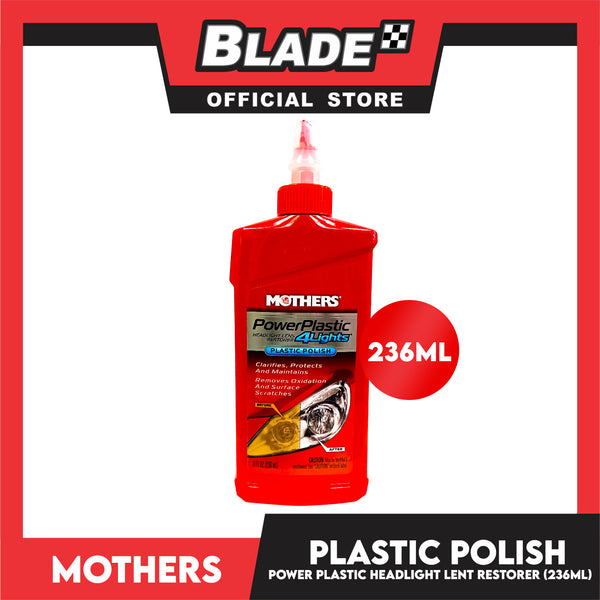 Mothers Power Plastic 4 Lights Plastic Polish 8 fl. oz Headlight Lens Restorer, Clarifies, Protects And Maintains, Removes Oxidation And Surface Scratches Car Plastic Polish