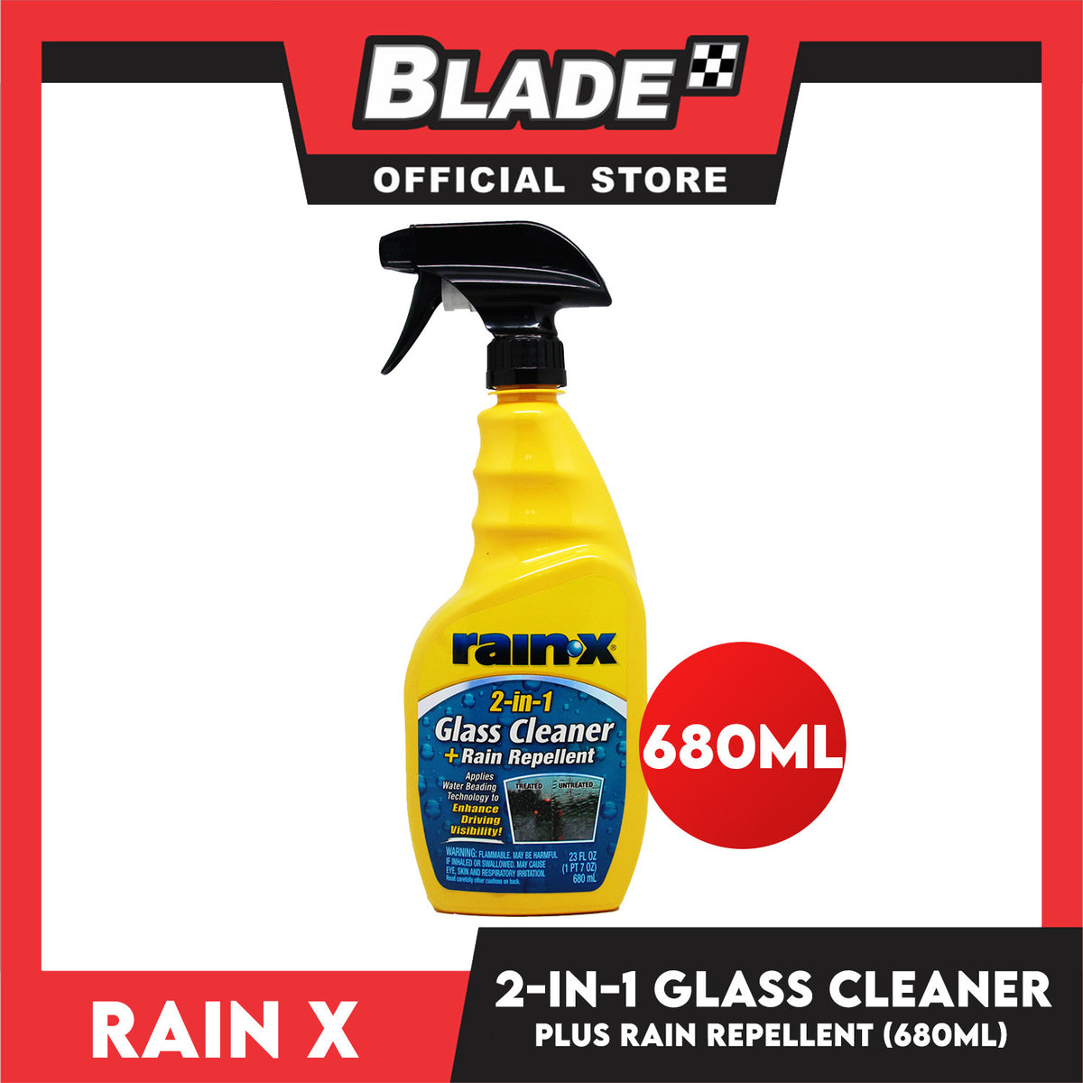Rain-X 2 In 1 Glass Cleaner With Rain Repellent Trigger 680ml Enhance Driving Visibility