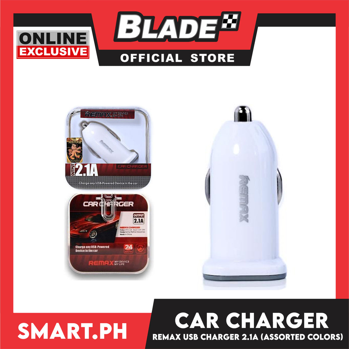 Gifts Car Charger Remax 2.1A (Assorted Colors)